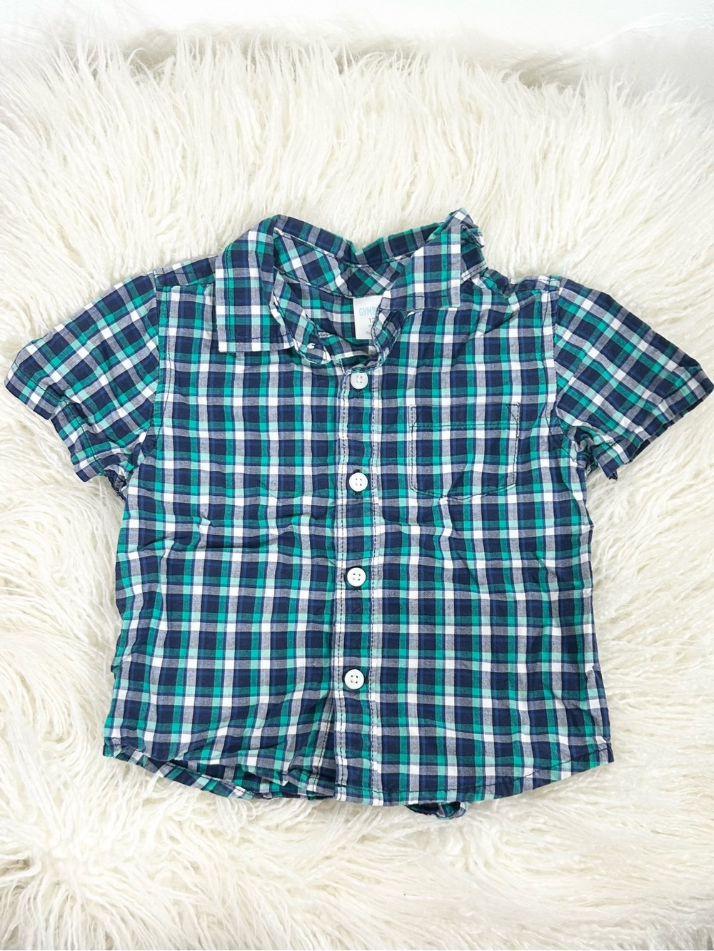Gymboree Baby Boys Plaid Button Up Shirt Green Navy Blue Check 12-18 Months